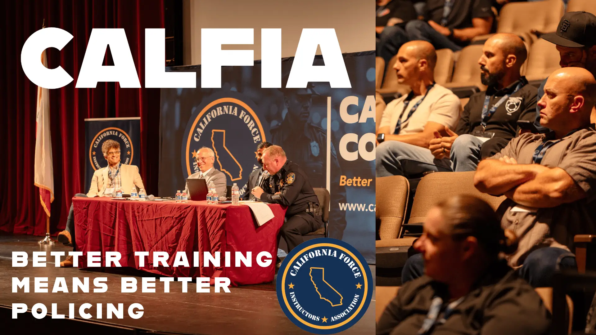 Police training conference with attendees and speakers.